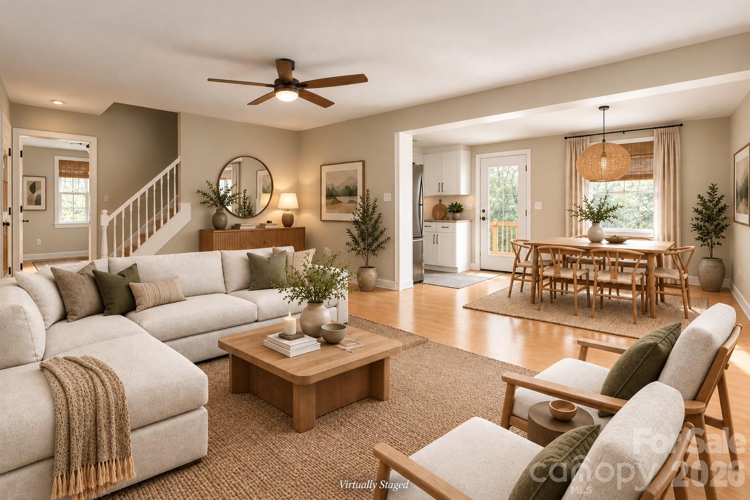 Virtually staged living, dining and kitchen area of the main house. - 17 Sheridan Road, Asheville