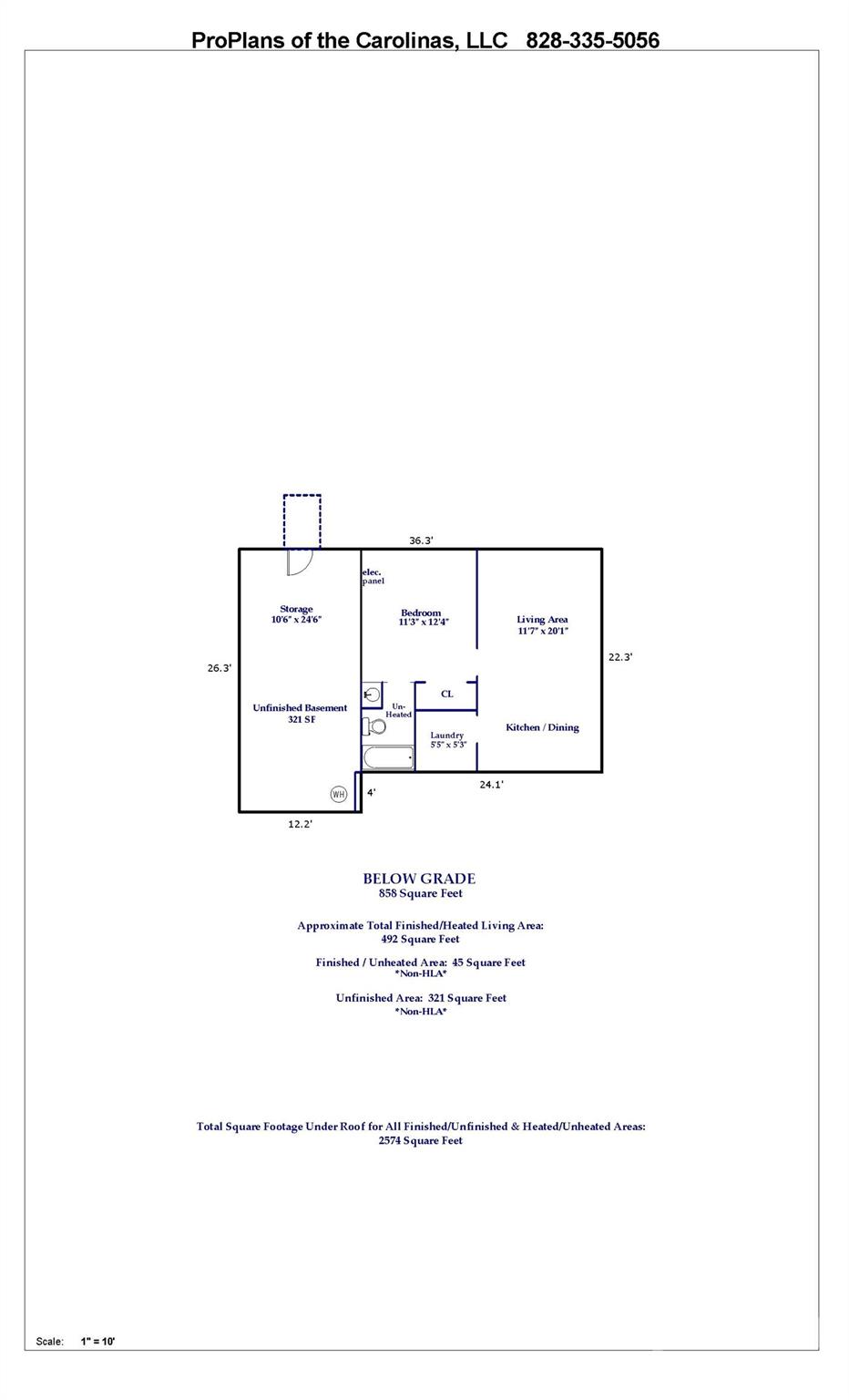 Basement one-bedroom apartment floor plan. - 17 Sheridan Road, Asheville