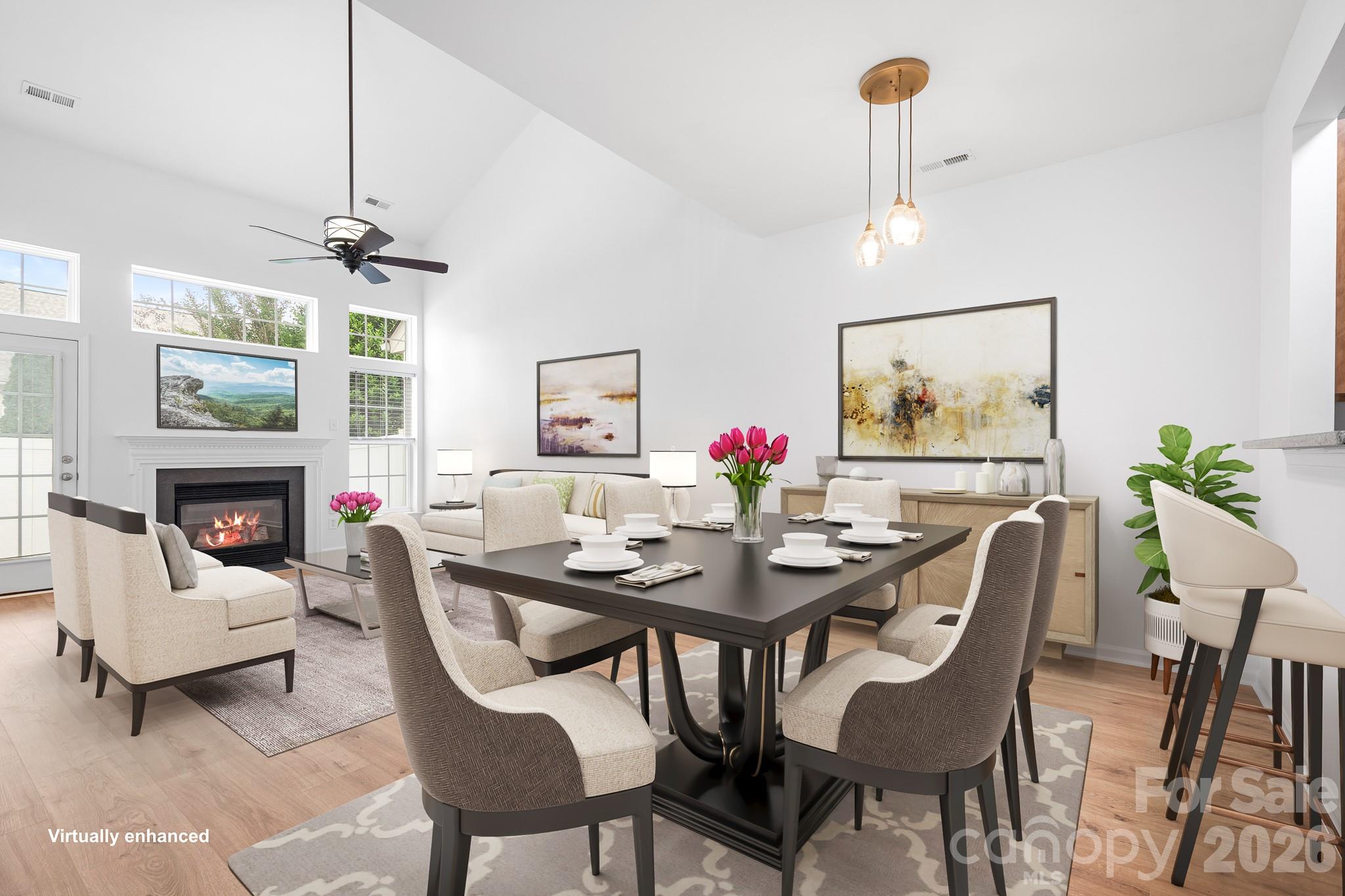 Virtually Staged - Two story Family Room & Dinning Room - - 109 Kase Court, Mooresville