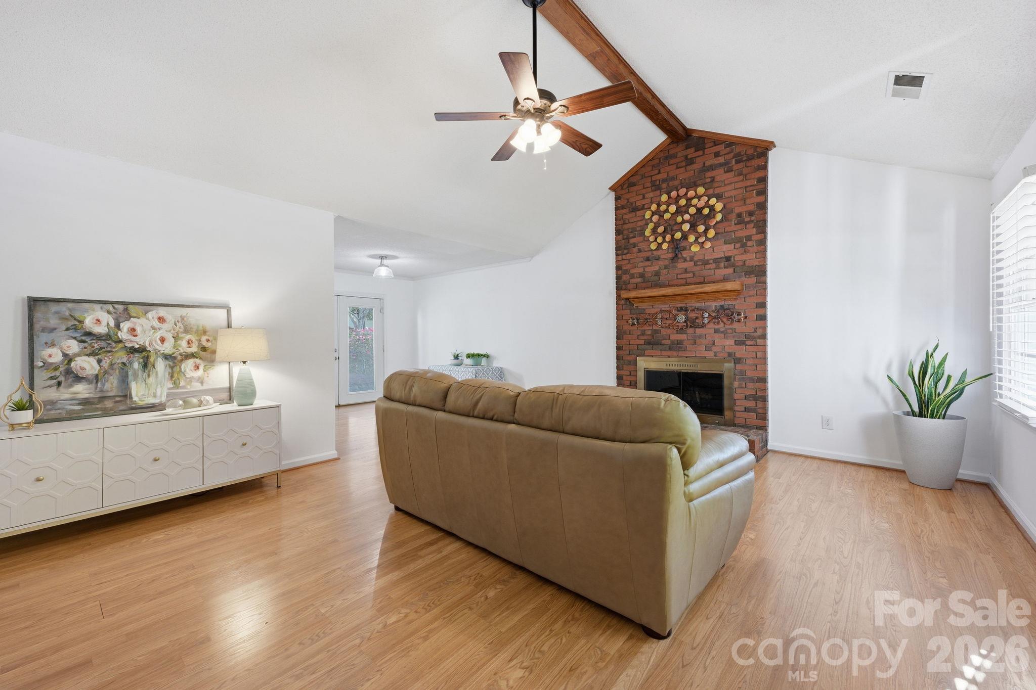 Great Room with Vaulted Exposed-Beam Ceiling - 12807 Levins Hall Road, Huntersville
