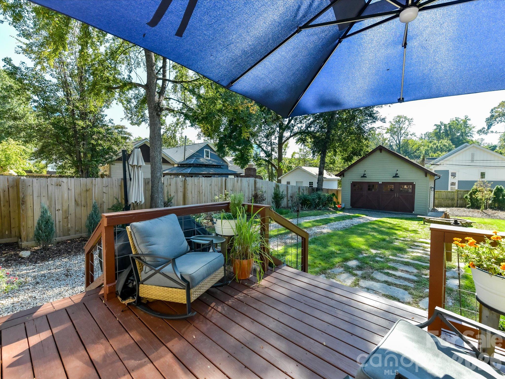 Deck overlooking the gorgeous, flat backyard - 415 West Boulevard, Charlotte