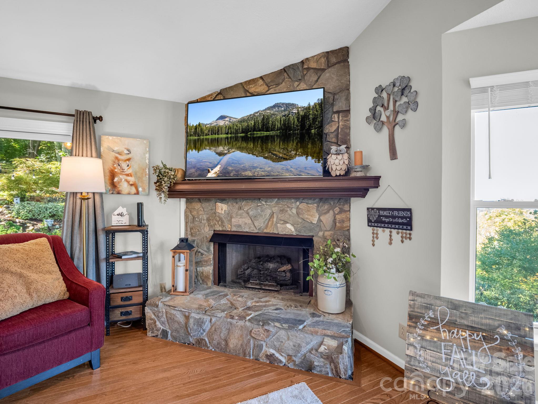 Rock fireplace. - 178 Hilltop View Drive, Fletcher