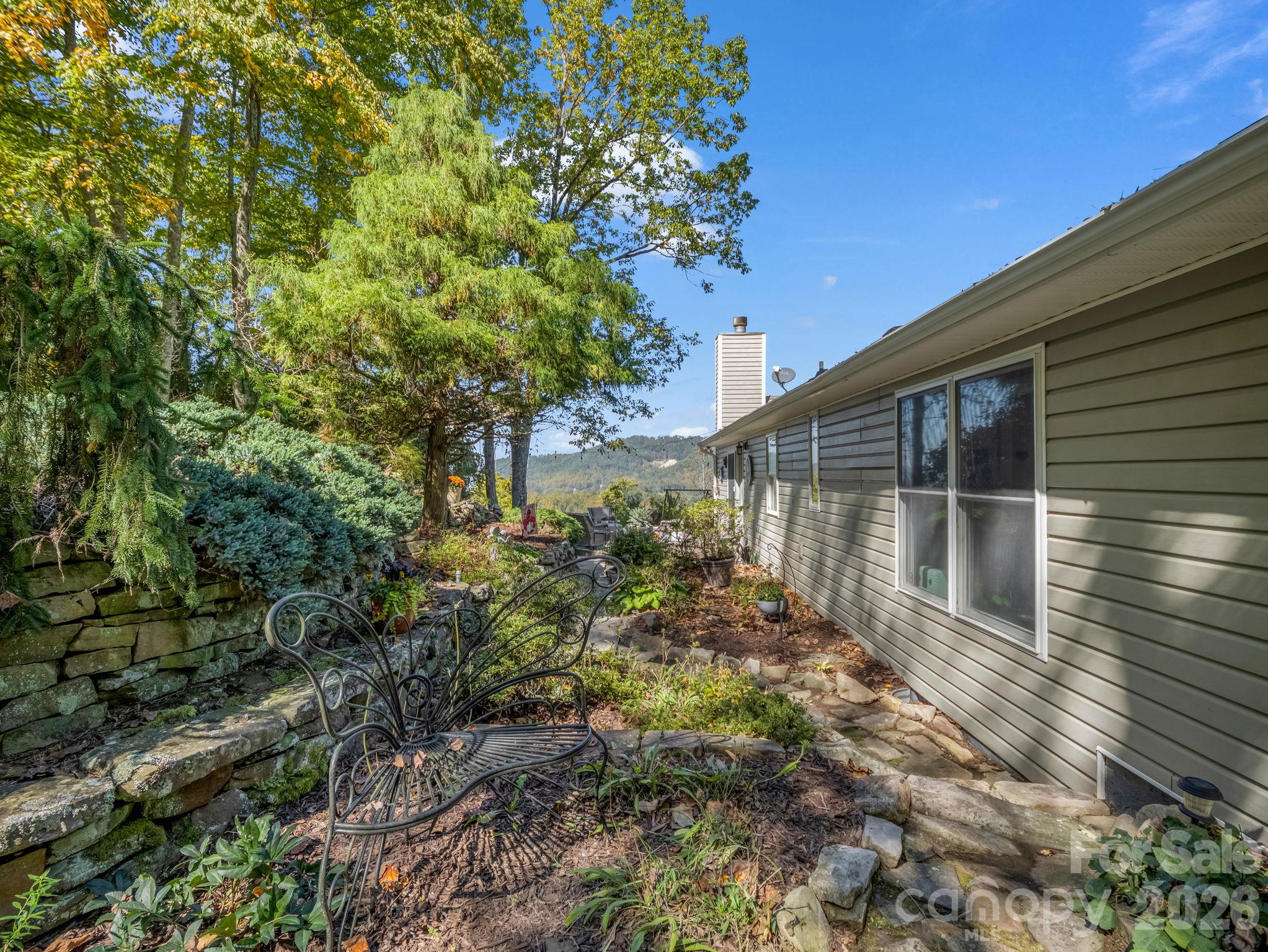 Back Yard with stone terracing. - 178 Hilltop View Drive, Fletcher