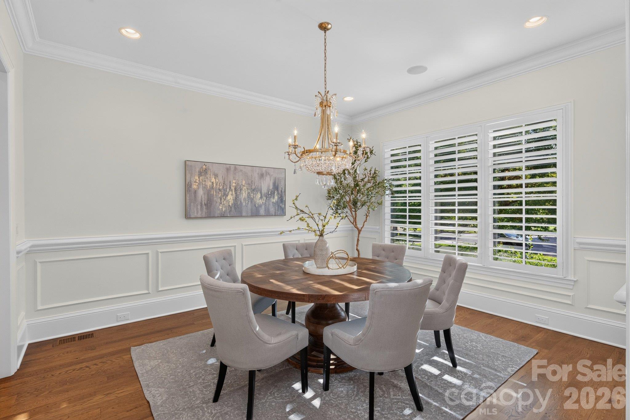 Elegant dining room with plantation shutters - 7805 Clovervale Drive, Waxhaw