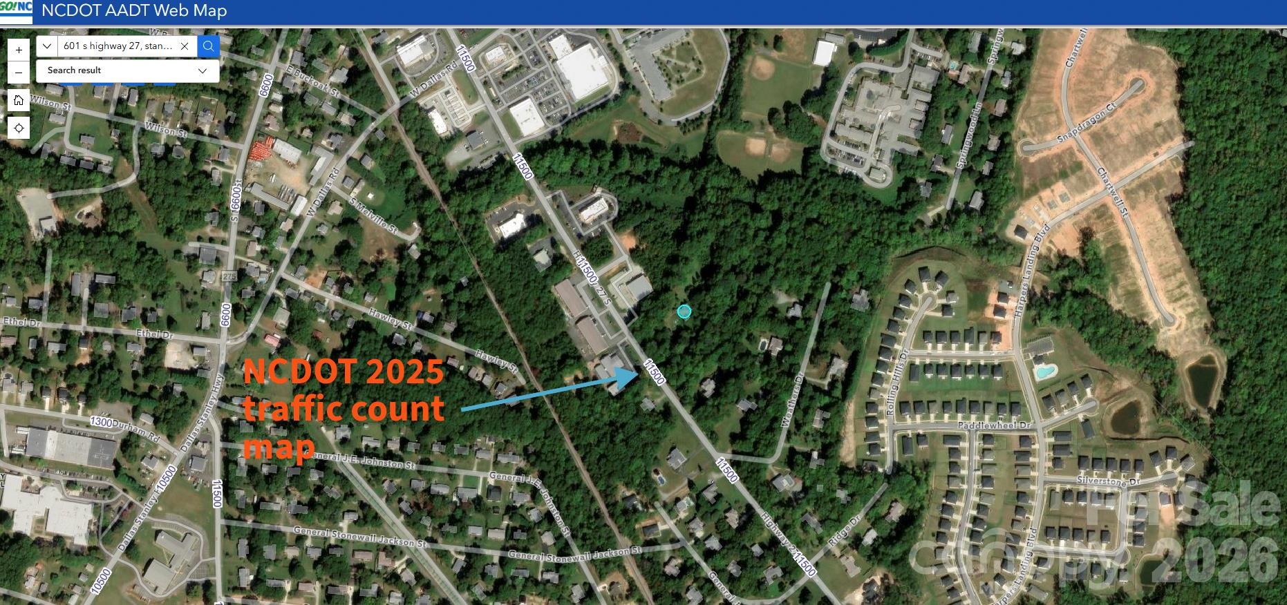 NCDOT traffic count as of 2025 - 601 S Highway 27 Highway, Stanley
