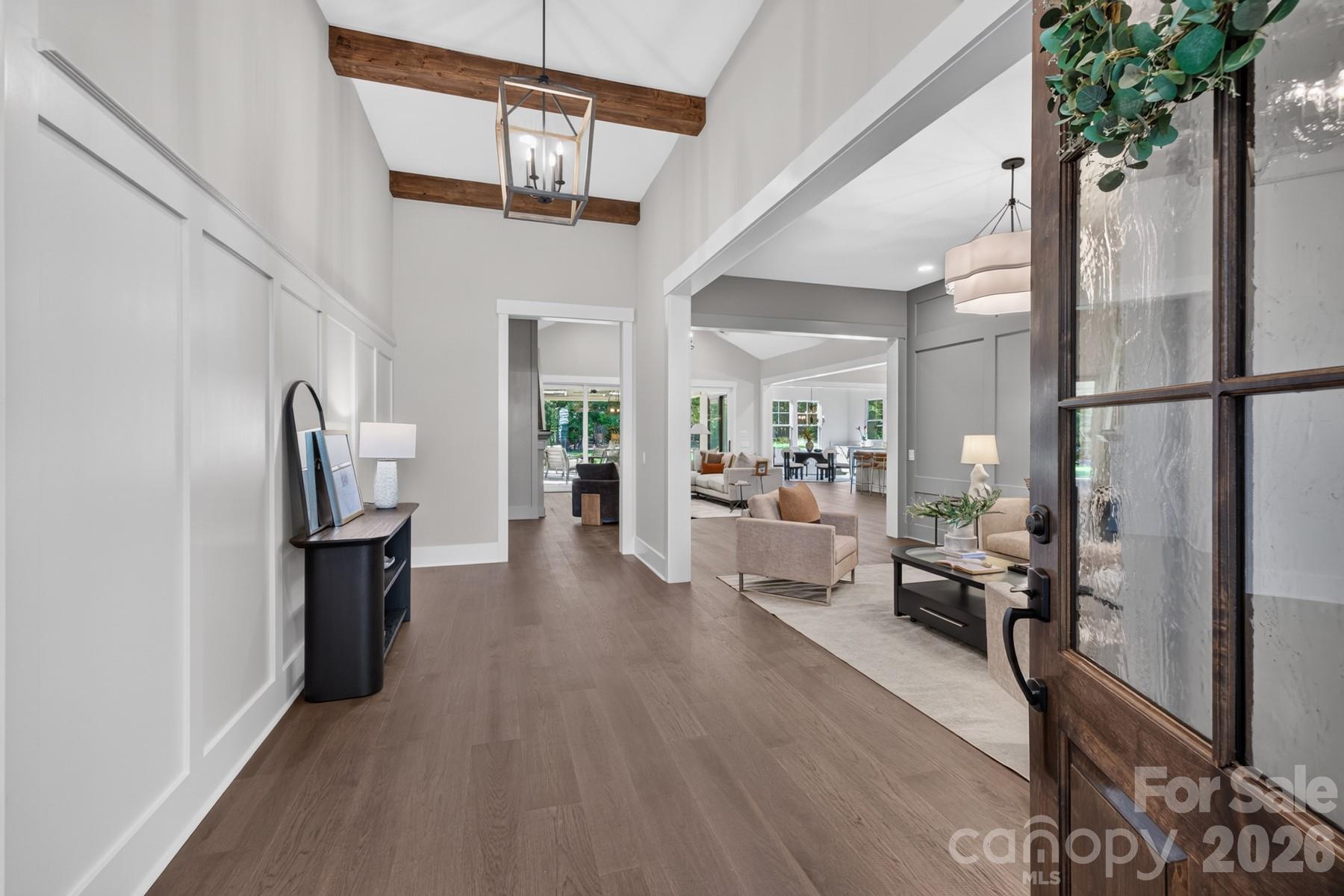 Grand entrance with foyer beams - 128 Willow View Loop, Davidson
