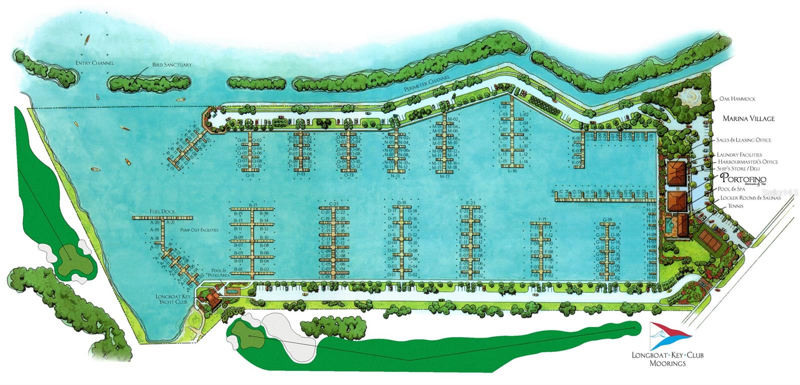 Marina map, with east at the top of the drawing - 2600 HARBOURSIDE DR #N-09, LONGBOAT KEY