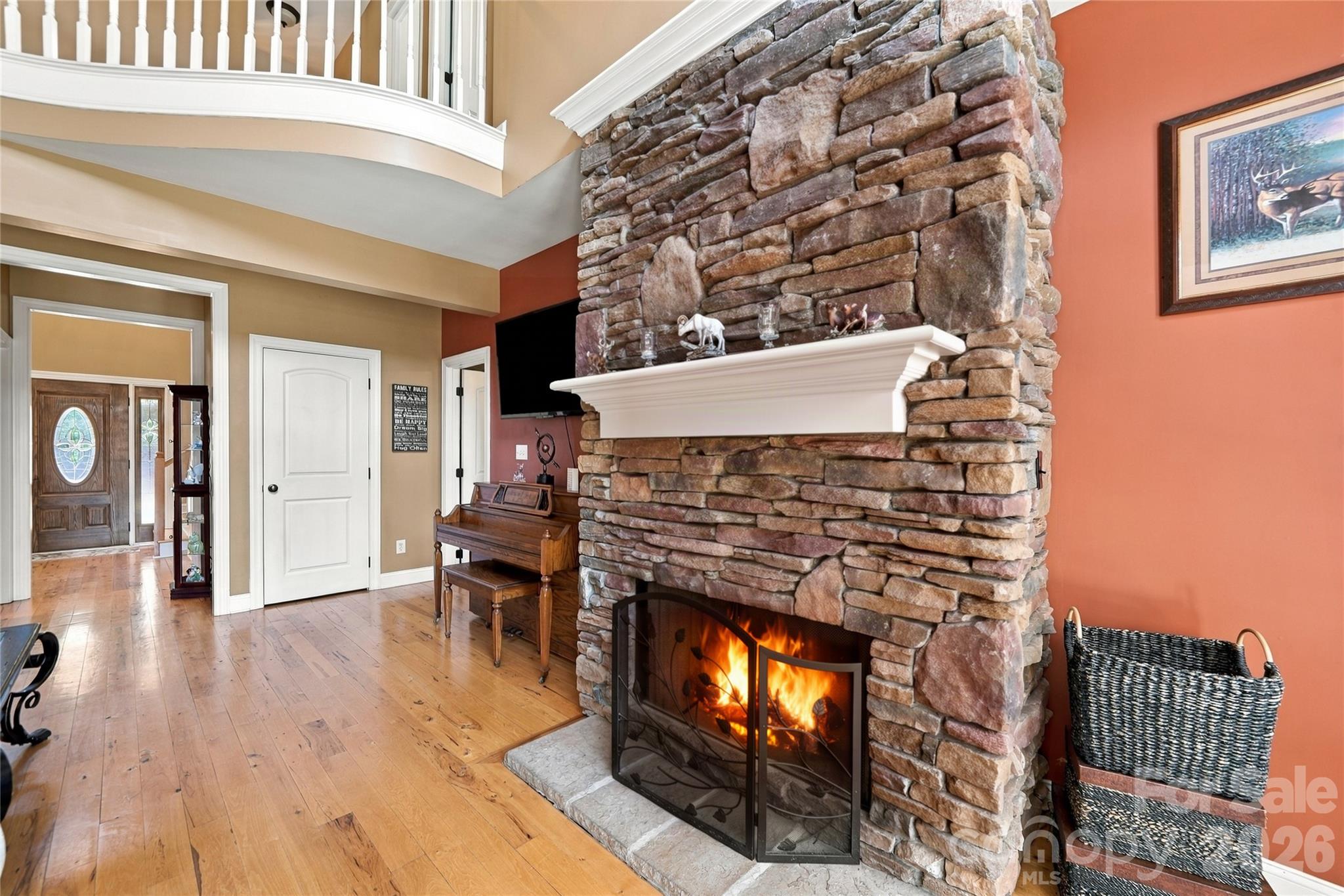 Stacked-Stone Gas Log Fireplace - 132 Monarch Lane, Mooresville