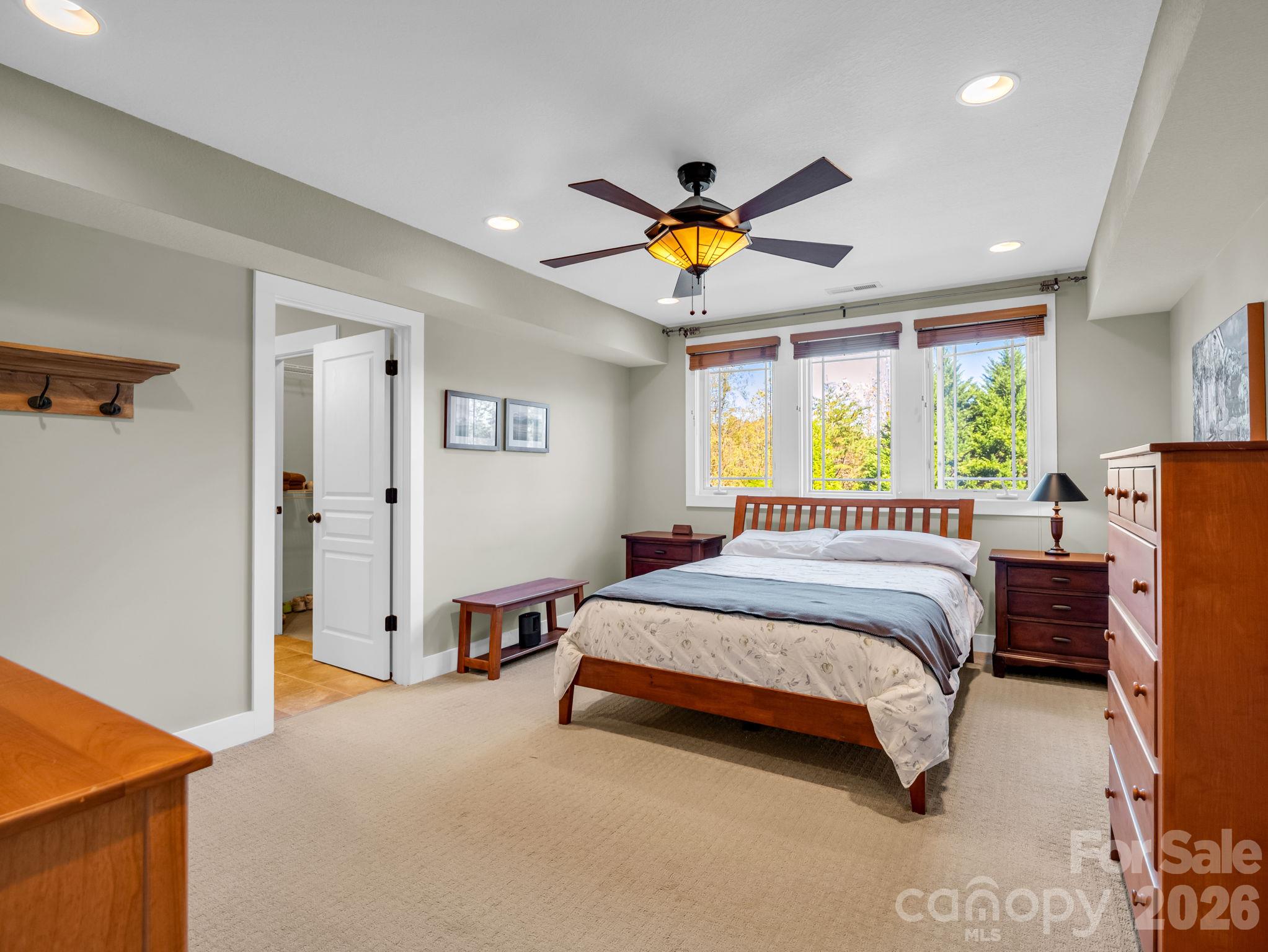 Primary bedroom is spacious with 2 walk-in closets, tray ceilings - 376 Scarlet Tanager Court, Arden
