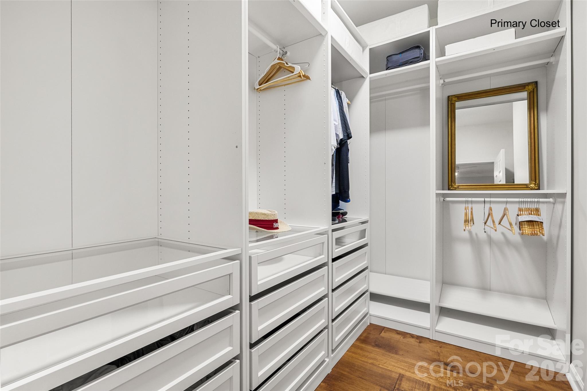 Custom closet organization with ample storage and built in lighting. - 25578 Seagull Drive, Lancaster