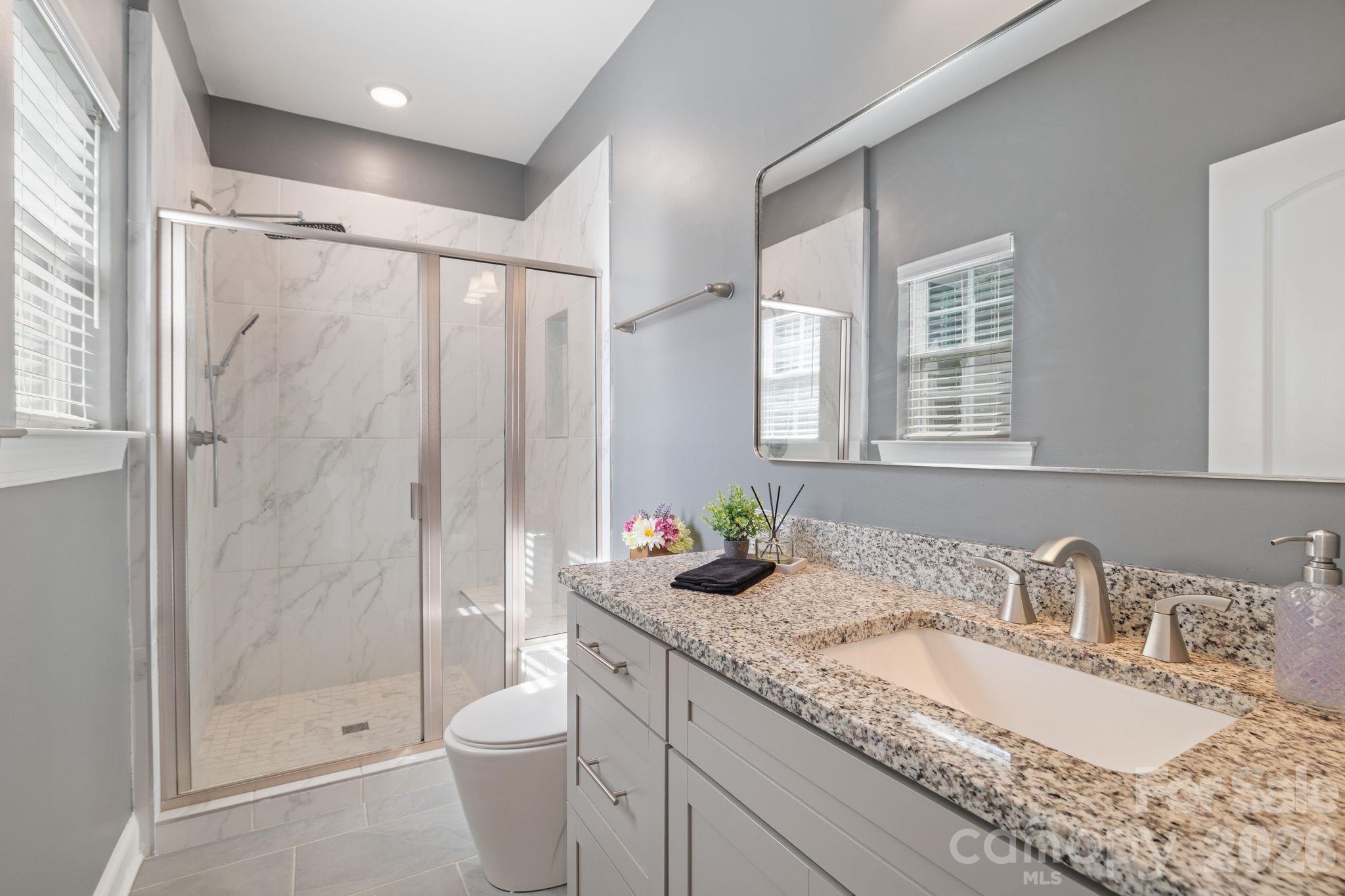 Tile surround walk-in shower. - 42 Walnut Springs Drive, Asheville