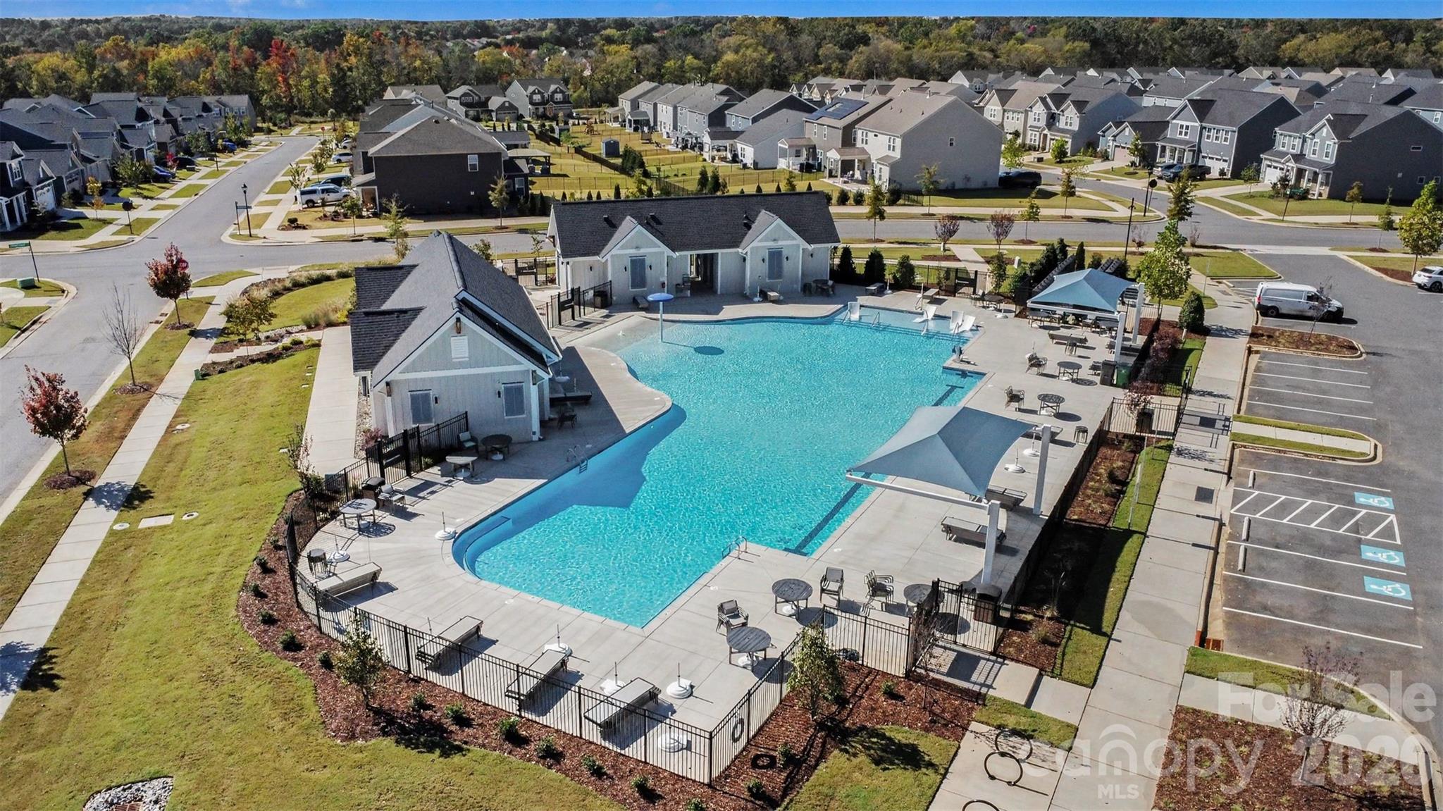 Aerial View Of Community Club House, Pool, Mail Boxes, & Fire Pits. - 11016 Larkslea Lane, Charlotte
