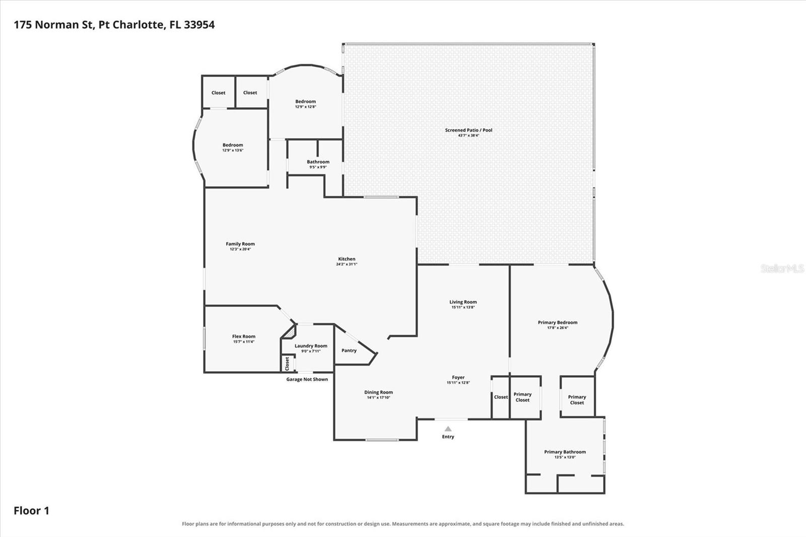 Floor plan of home on double lot. - 175 NORMAN ST, PORT CHARLOTTE