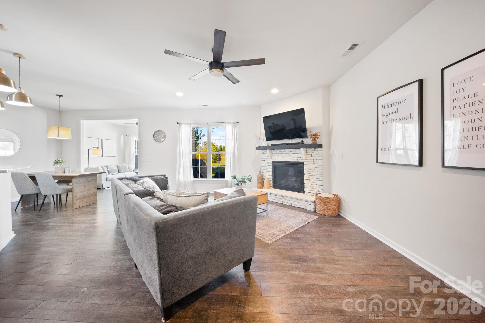 Living room with gas fireplace - 4008 Woodsmill Road, Lancaster
