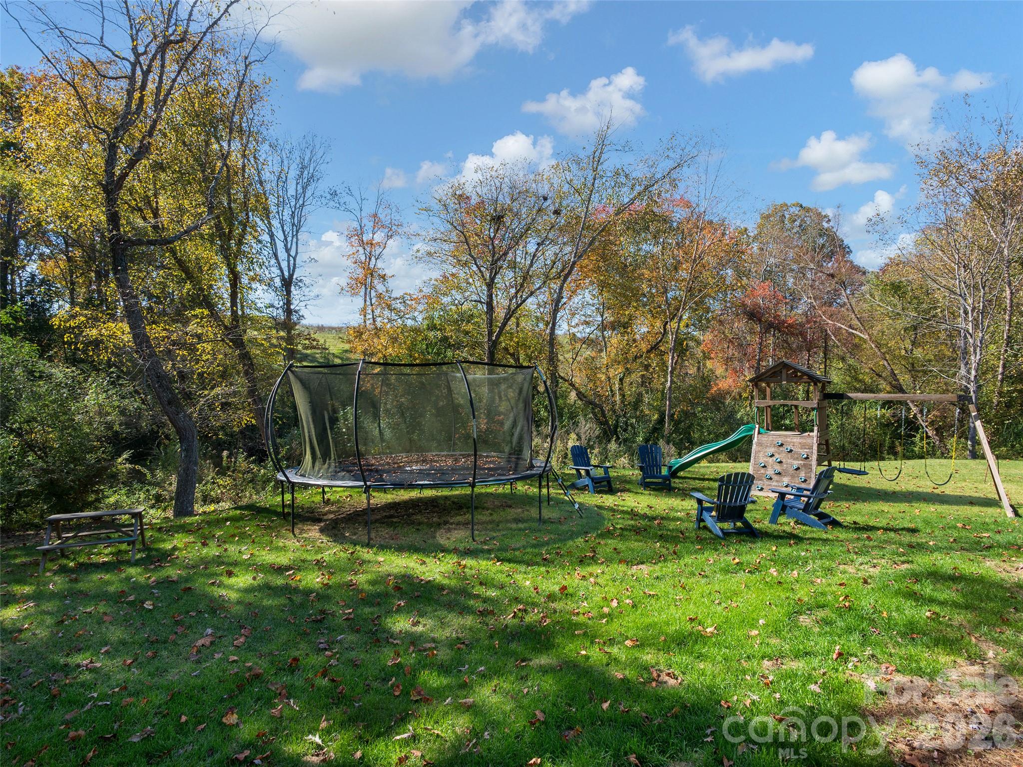 Leveled Yard with Trampoline, Play Set and Underground Dog Fence - 133 Lakeway Drive, Mills River