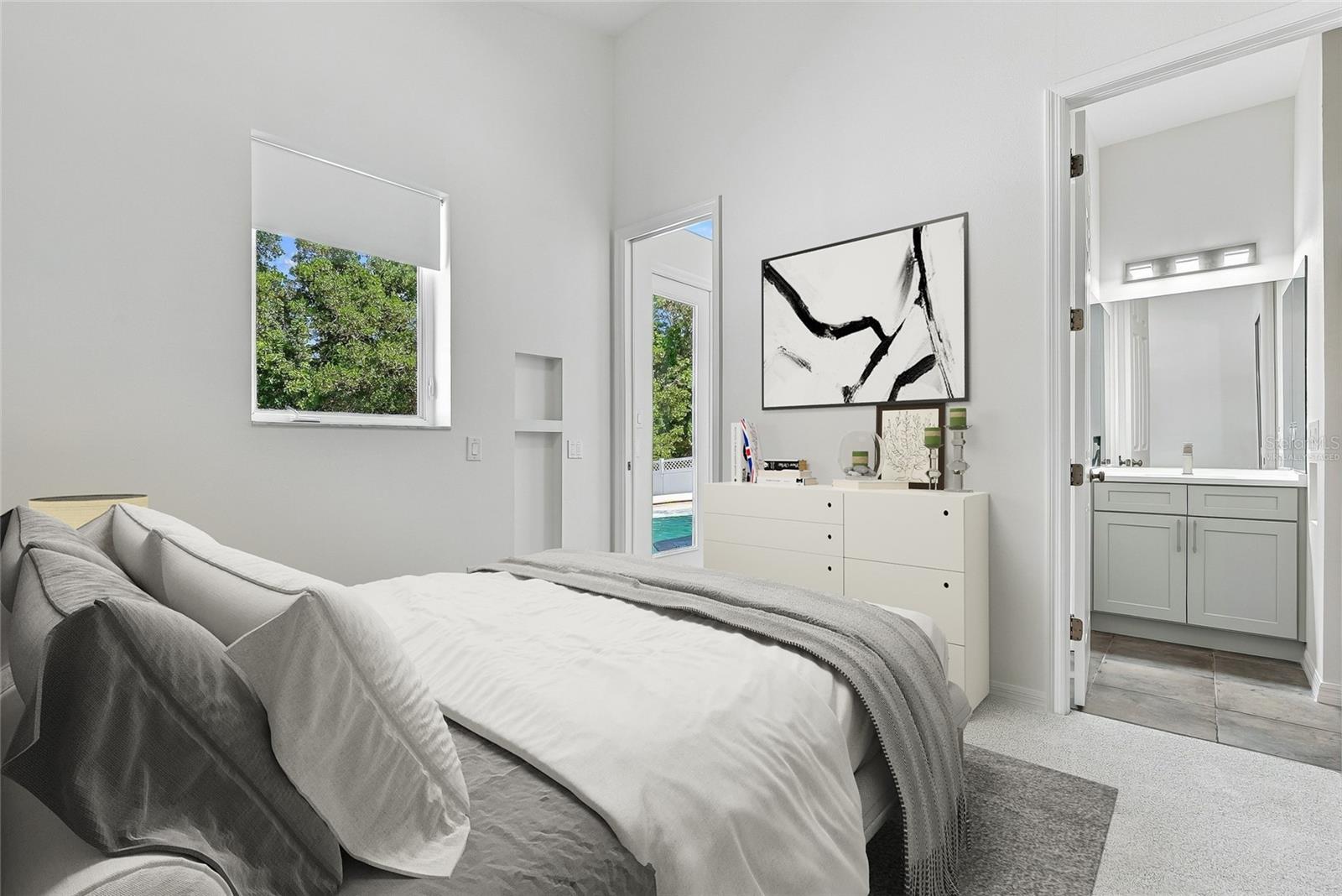 Rear bedroom has an en-suite dully accessed bathroom suite with shower. Virtually staged. - 1101 DARLINGTON OAK DR NE, ST PETERSBURG