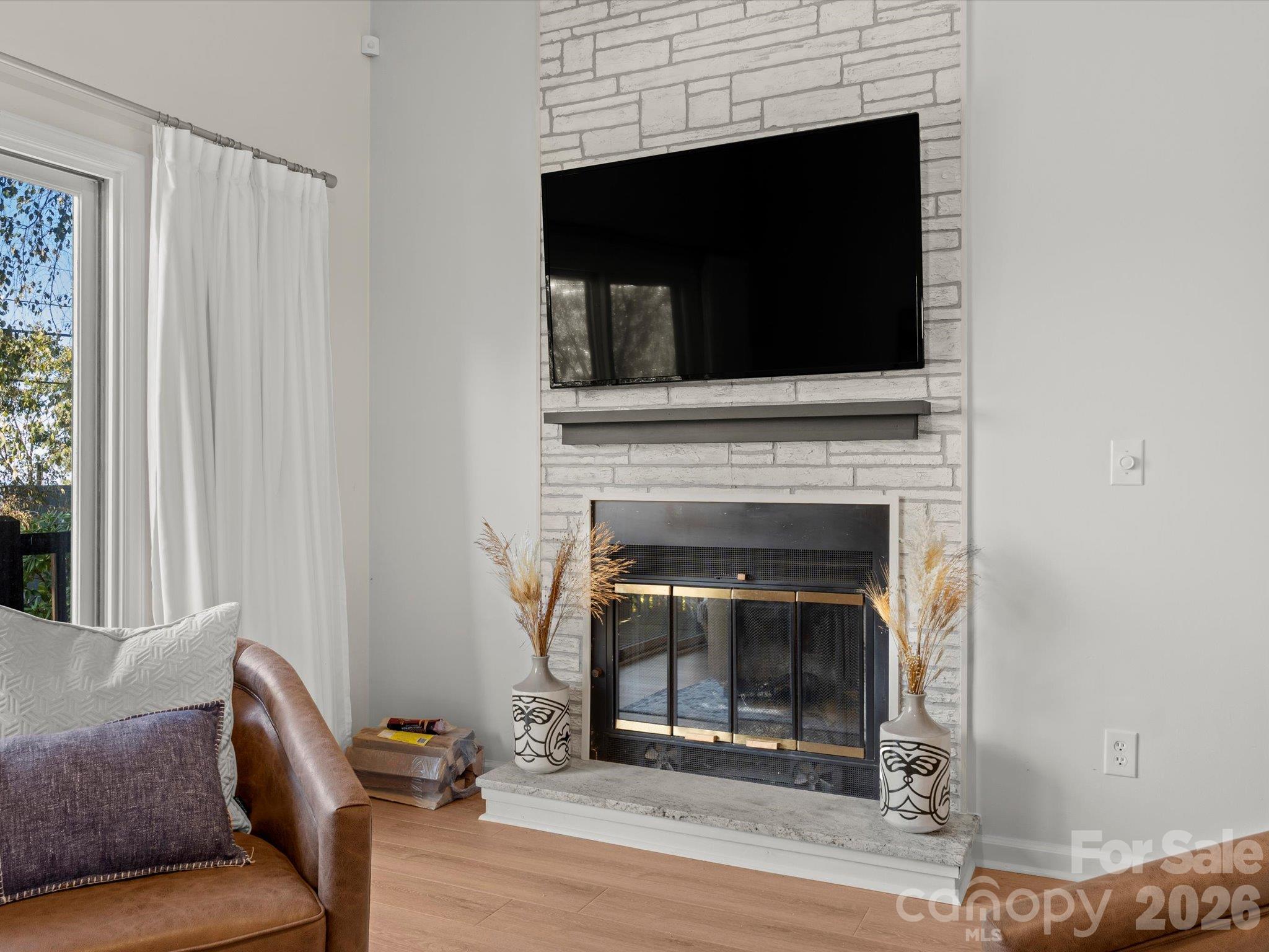 Granite and stone veneer fireplace - 524 Windswept Drive, Asheville