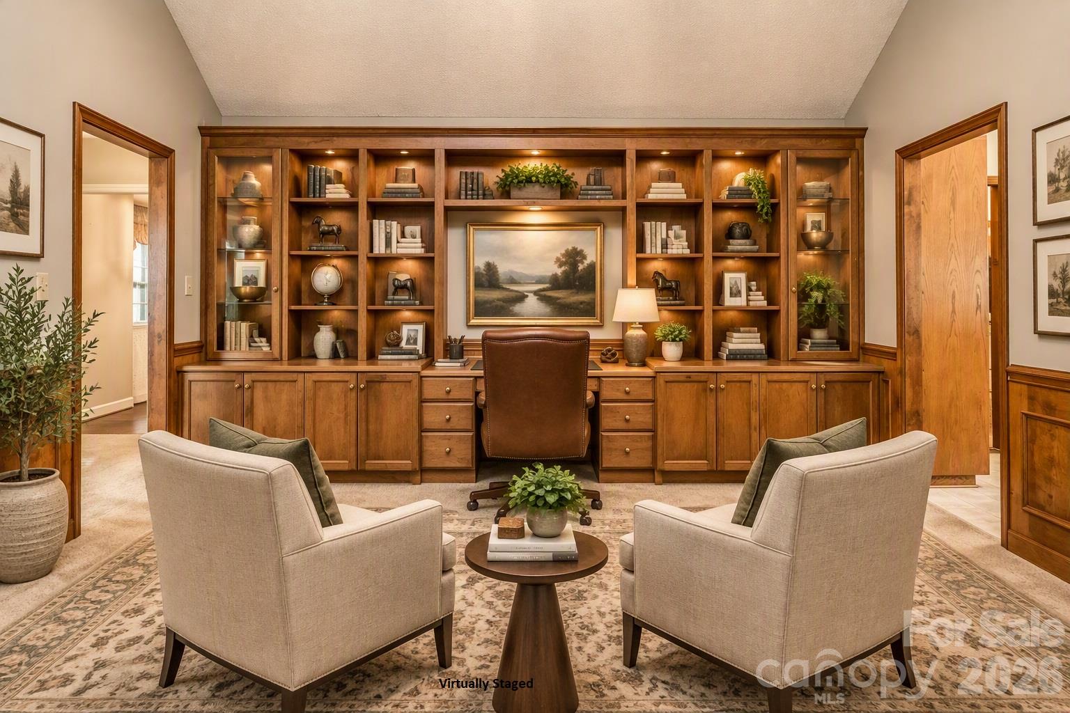 Virtually Staged Family Room Built-in's - 7301 Lee Rea Road, Charlotte