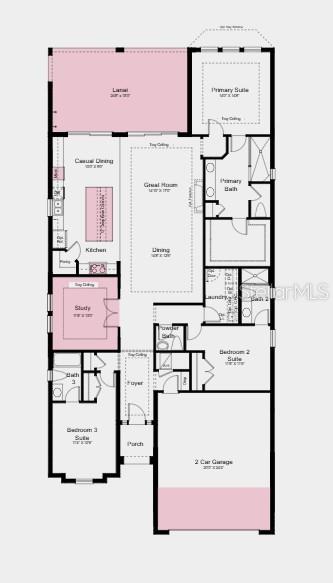 Floor Plan ~ Additional Highlights Include: 80 AMP pool/spa prewire, extended LVP throughout main living and primary bedroom and closet, kitchen pendant lights, prewire for TV on lanai, 4' garage extension, and interior door to laundry room from primary closet - 7728 BLUE MOON RUN, SARASOTA