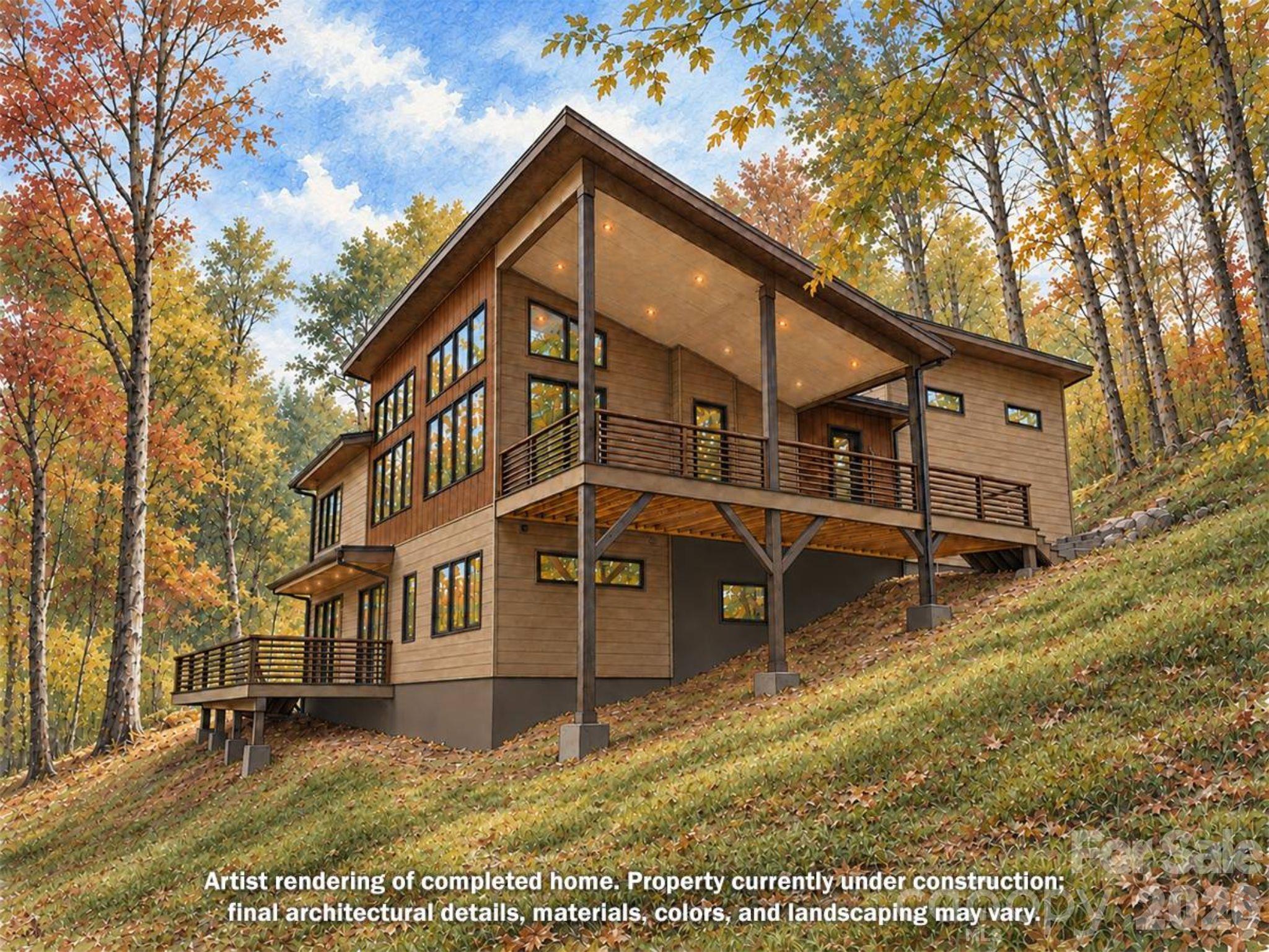 Back elevation showing covered deck on main level and lower deck. - 7 Spooks Branch Extension, Asheville