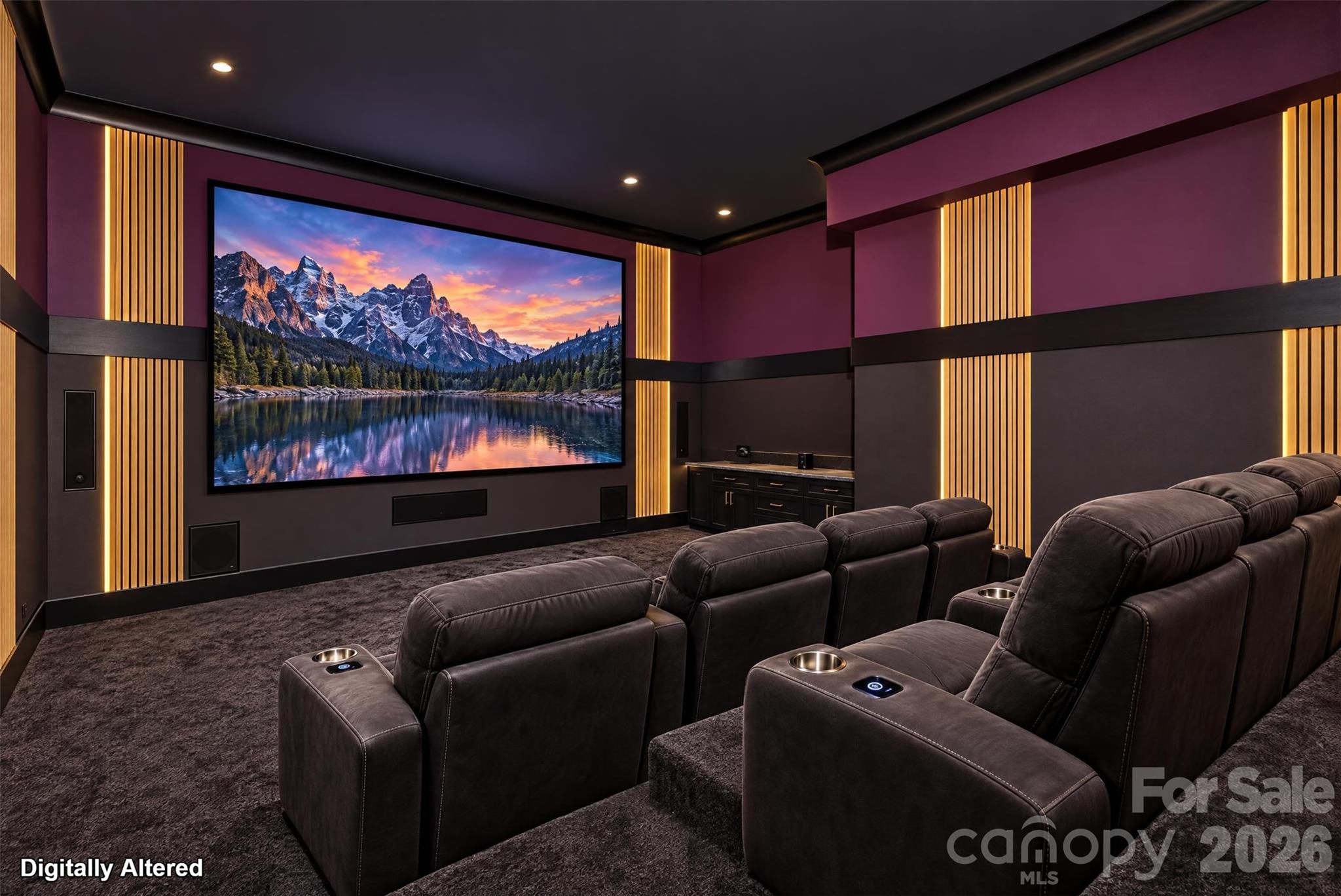 Walkout Basement Movie room Virtually Staged - 2515 Forest Lawn Drive, Weddington