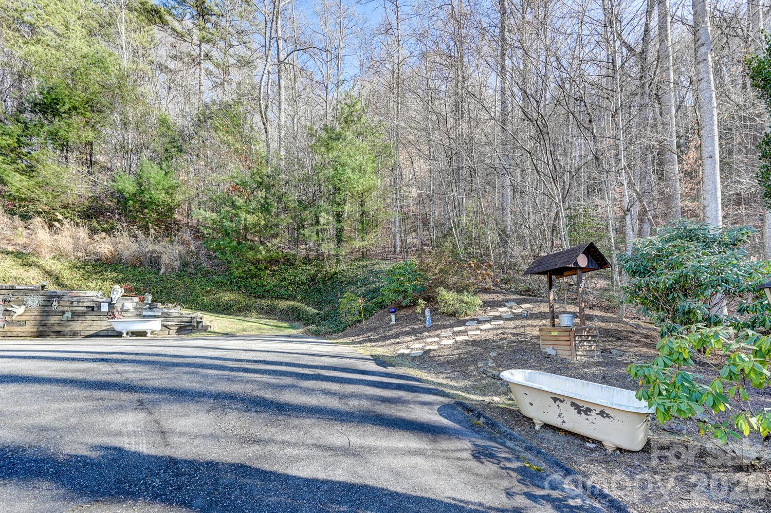 Driveway view from the parking area - 2 Ruffed Grouse Drive, Weaverville