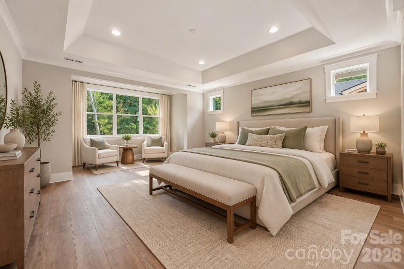 Virtually Staged Primary Bedroom - 10938 Old Ravine Trail, Huntersville