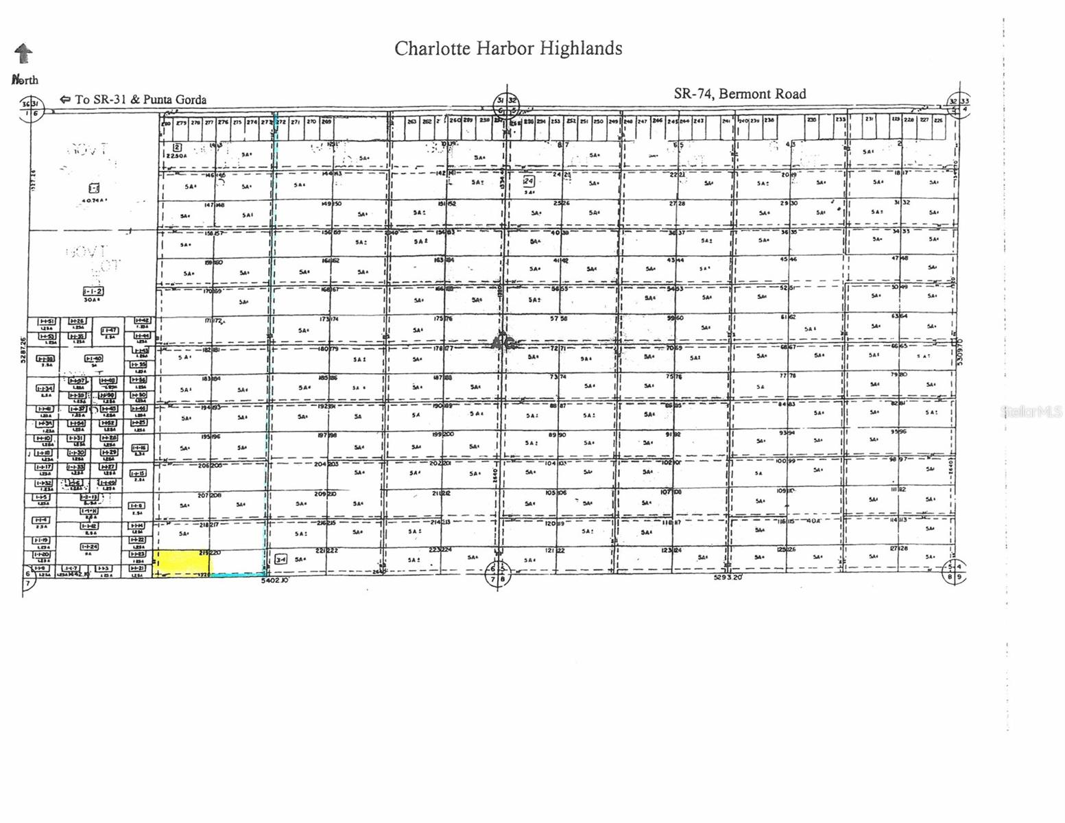 Two large tracts in upper left hand corner is the 70.74 acres located in Section #6 of Charlotte Harbor Highlands subdivision in easter Charlotte Co., FL. - 48091 BERMONT RD, PUNTA GORDA