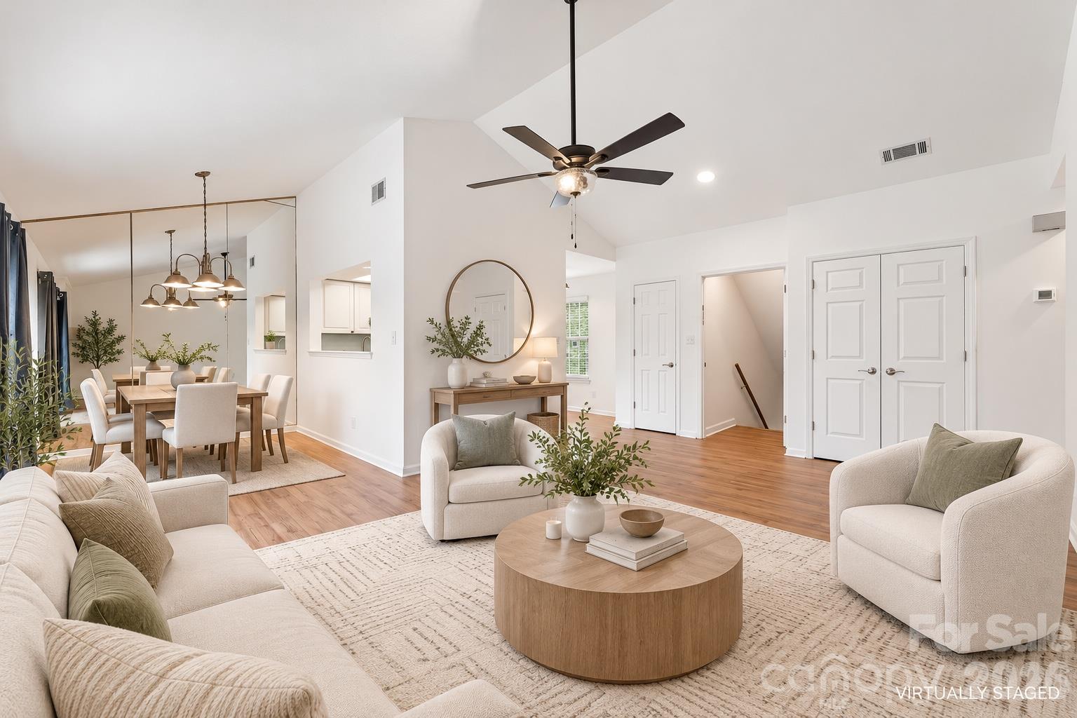 living room/dining area - virtually staged - 9401 Vicksburg Park Court, Charlotte