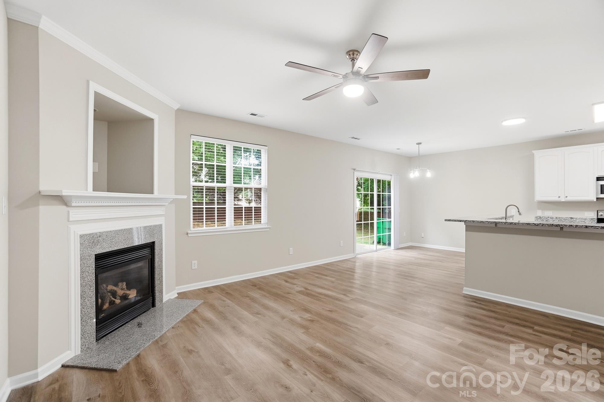 Living Room with Gas Fireplace - 16844 Kettlewell Lane, Charlotte