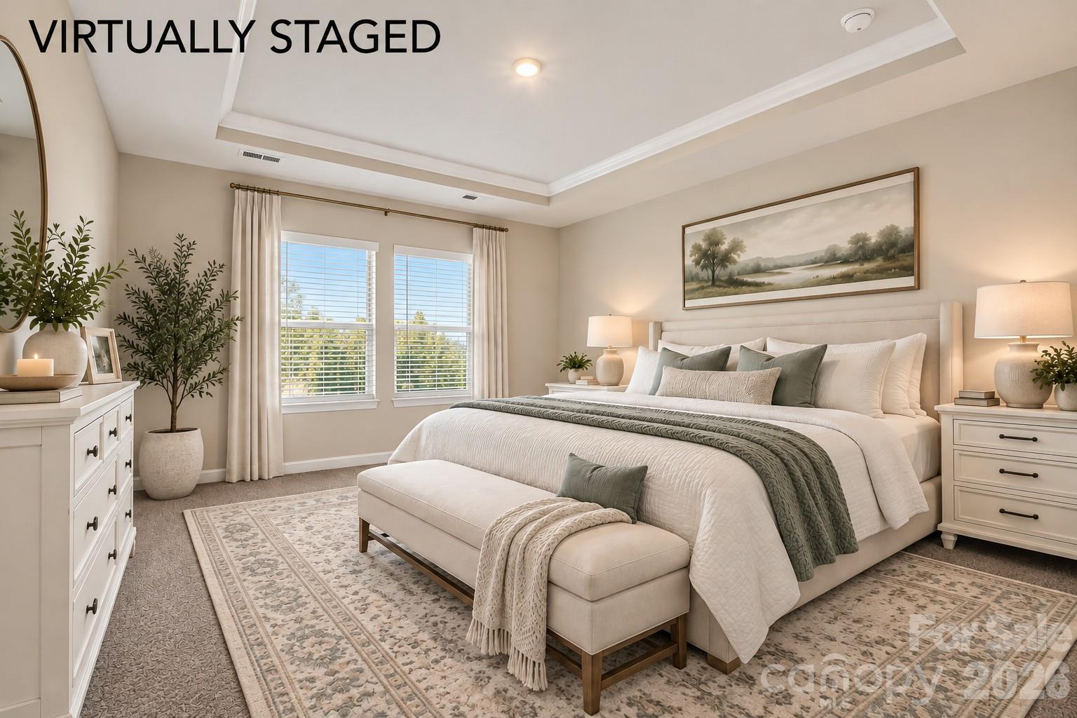 Primary bedroom virtually staged - 9620 Festival Way, Charlotte