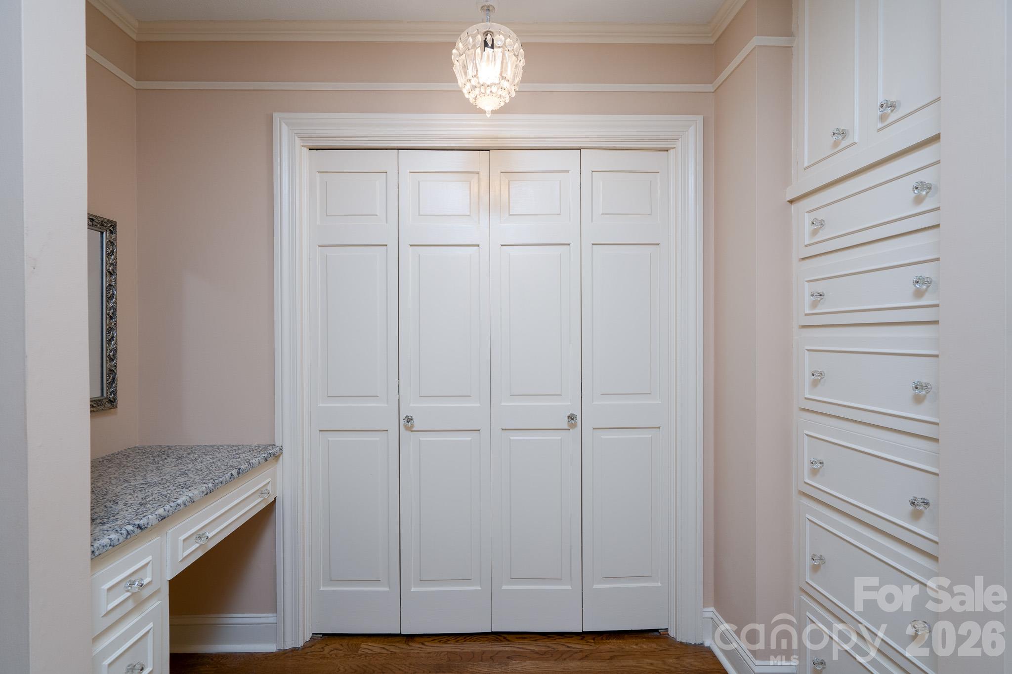 Vanity, closet and built-in drawers primary bath - 1515 Holbrook Court, Albemarle